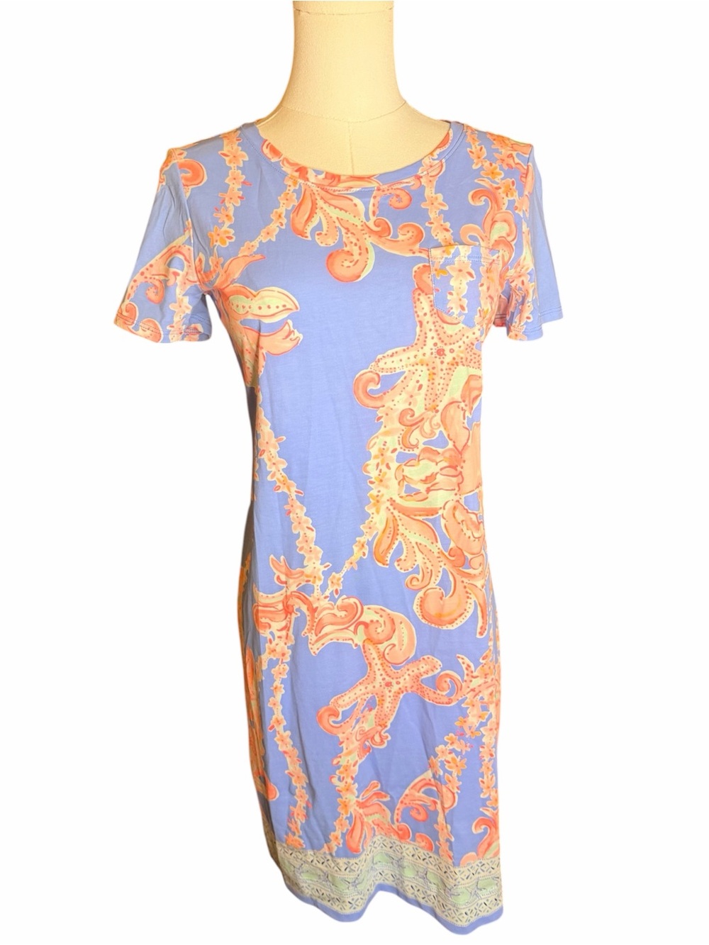 Lilly Pulitzer XS Pima Cotton Octopus Print T-Shirt Dress Blue Peru